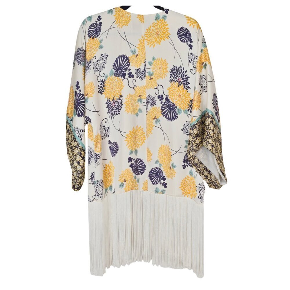 Zara Satin Fringe Kimono Size M Open Front Tulum Bohemian Boho Hippie Festival - Picture 7 of 11